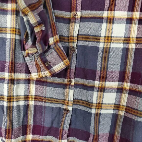 Maurices Small Plaid Button Down Shirt Purple Mustard Gray Long Sleeve Cotton Bl - Picture 4 of 8
